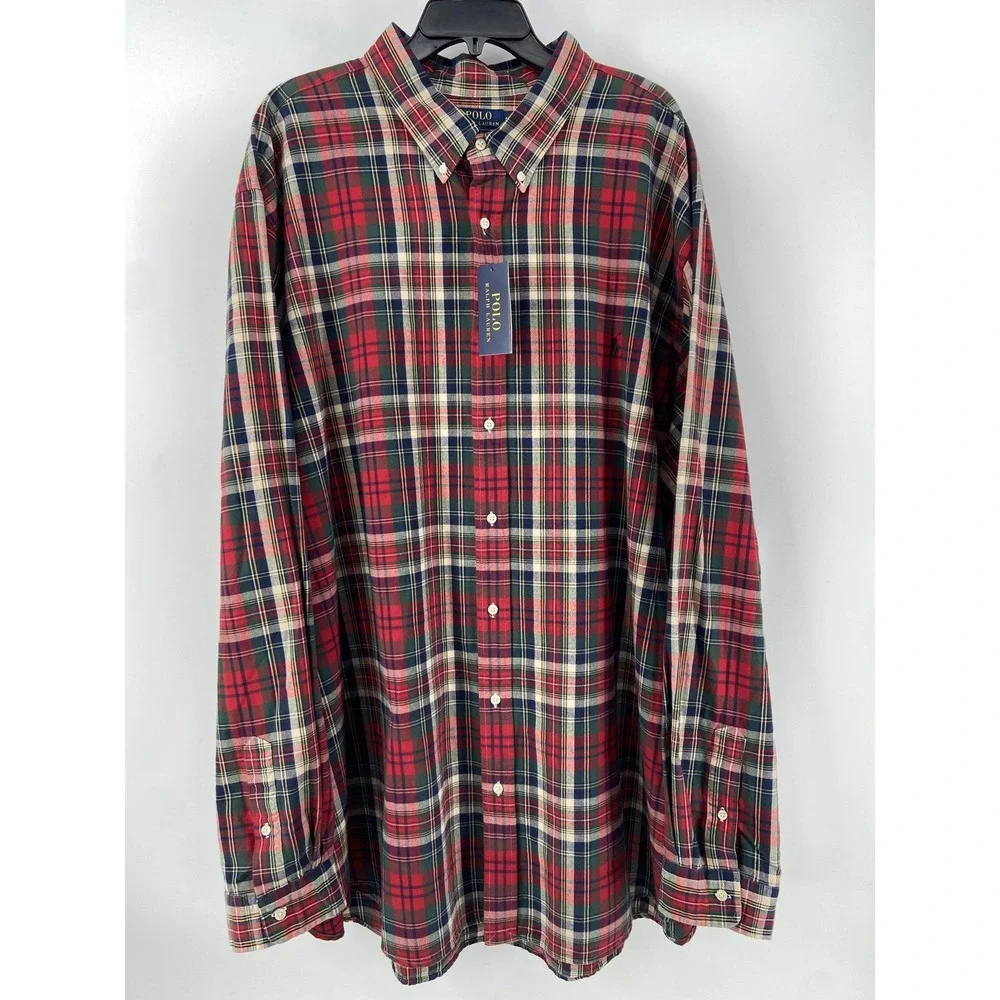 Polo Ralph Lauren Shirt Men 4XLT Red Tartan Plaid Flannel Button Casual‎ Holiday